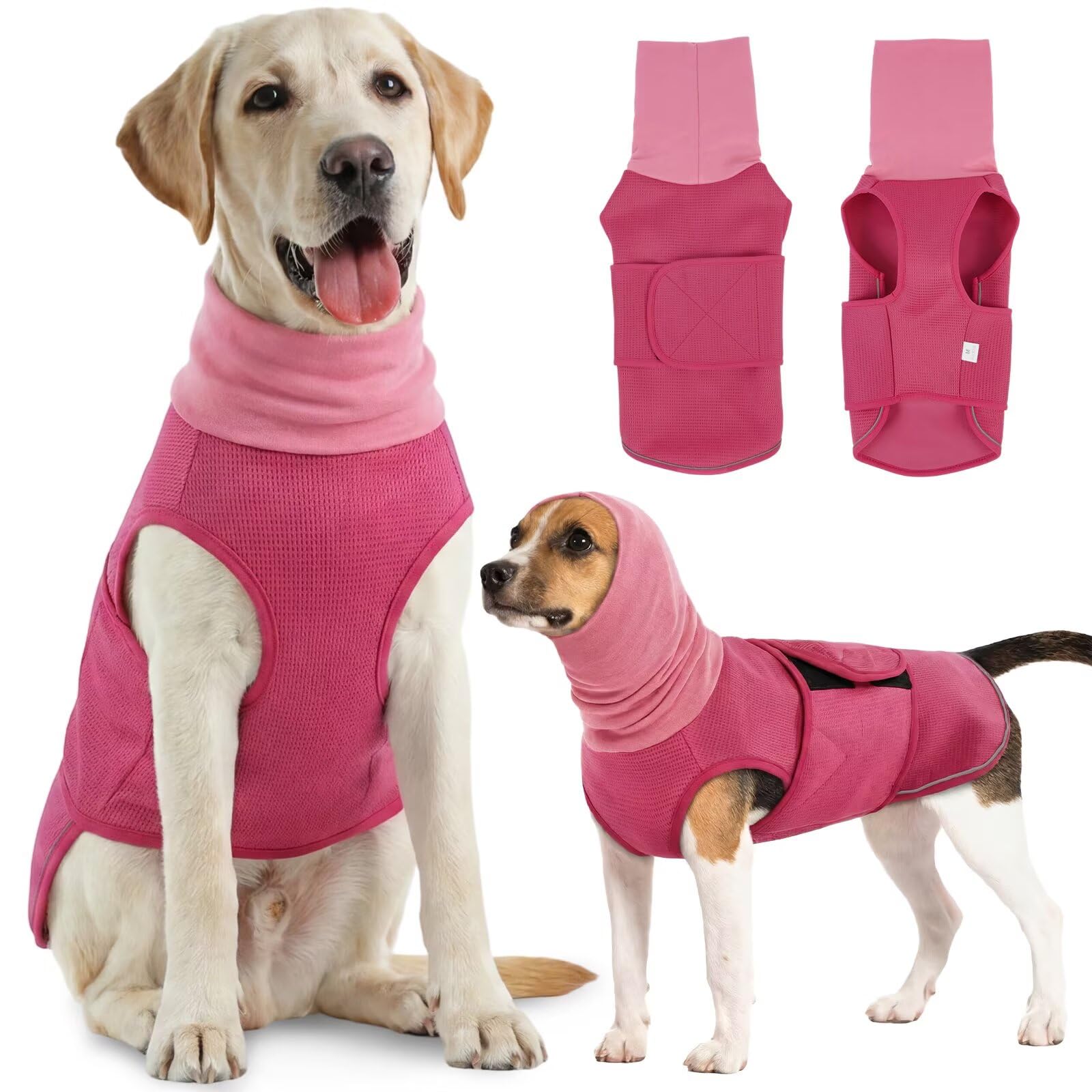 IECOii Dog Anxiety Calming Hoodie,Breathable Dog Anxiety Jacket Vest Coat for Thunderstorms,Fireworks,Vet Visits,Separation,Adjustable Dog Hoodies for Noise Block & Ear Protection Recovery,RoseRed,XL — image 1