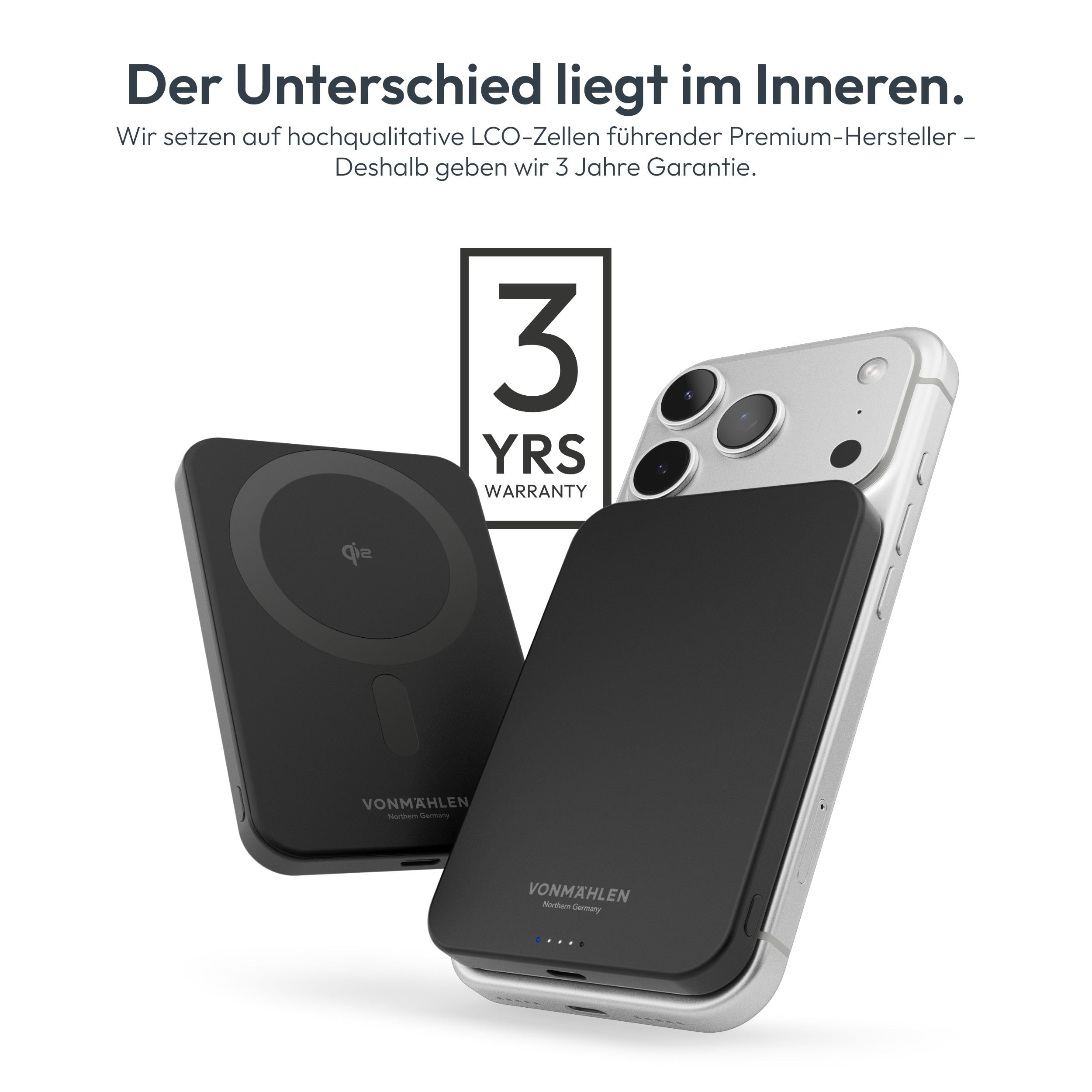VONMÄHLEN Evergreen Mag - Wireless Powerbank (Qi2) 5.000 mAh, Schwarz