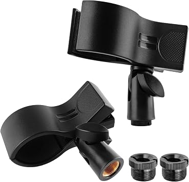 BILIONE Microphone Holder, Large Mic Accessory Clip for Stands & Tripod | Sturdy ABS, Secure Grip, Foam Liner, Brass 5/8" to 3/8" Adapter, Fits 1.26"2.3" Handheld Condenser & Dynamic Wireless Mics