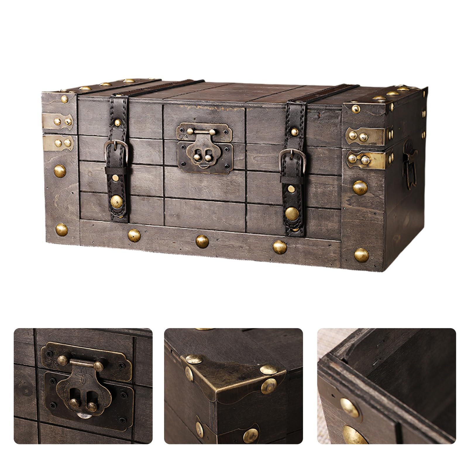 Caja de almacenamiento de joyas de madera envejecida con cierre para decoración de oficinas en casa, caja de recuerdos de madera con mecanismo