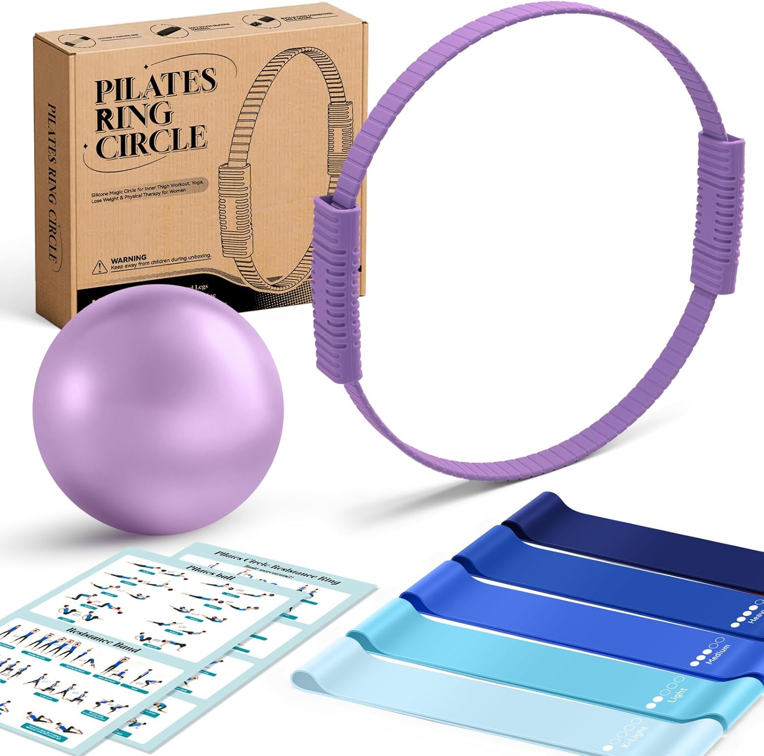 Pilates Kit, Pilates Ring and Ball Set with 5-Level Resistance Bands for Core Strength, Stretching, Toning & Full Body Home Workout Pilates Equipment
