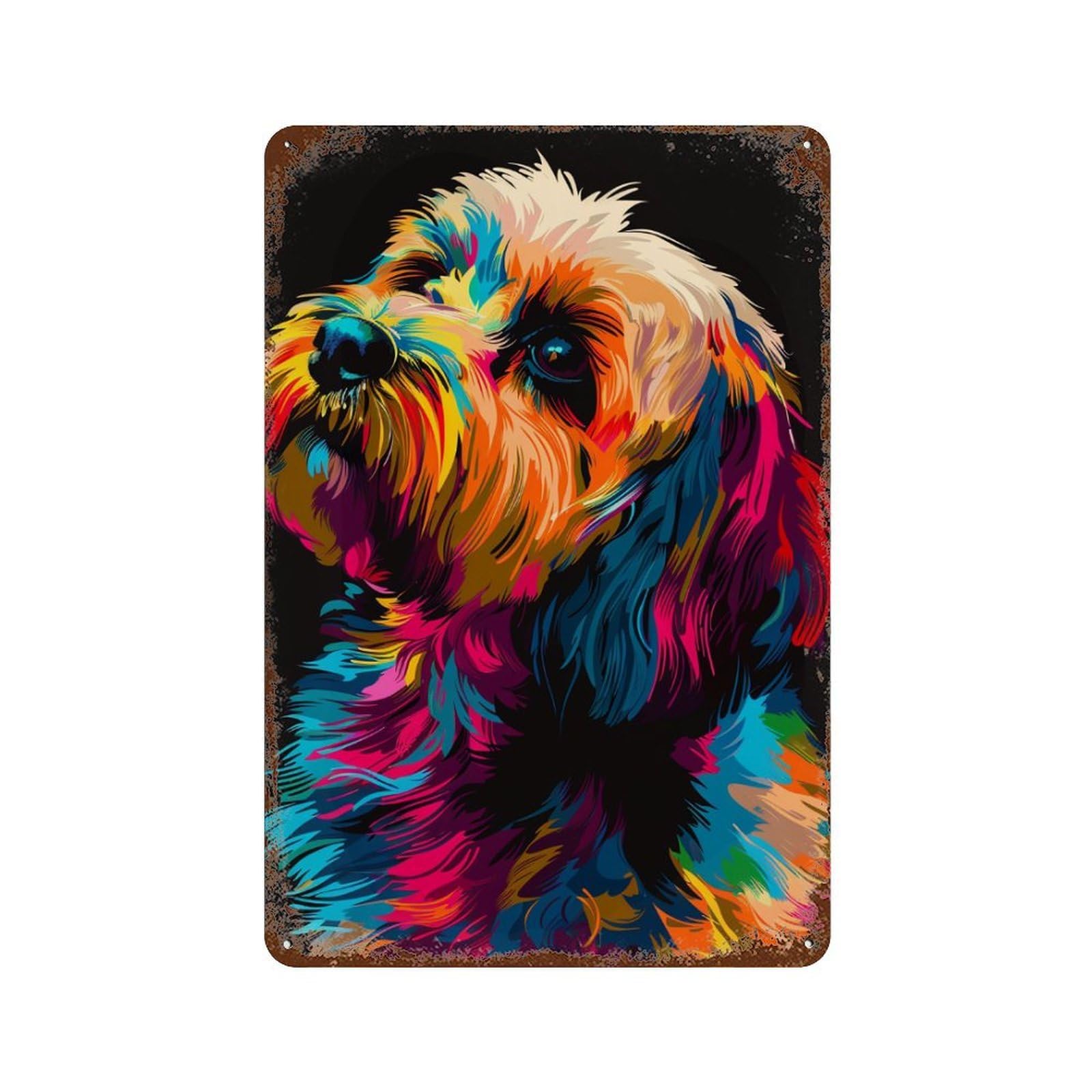 Garage Style Colorful Abstract Dog Art Print-51 Decorative Tin Sign 11.8"x7.9", Novelty Wall Decor for Bar And Workshop