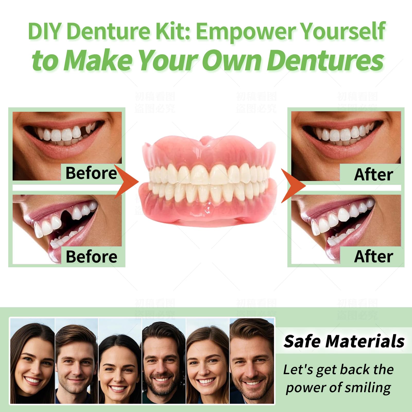 Kit de dentier à faire soi-même – Faux dents supérieures et inférieures avec confort pour un usage quotidien, solution de remplacement d'urgence naturelle (taille universelle) MM03