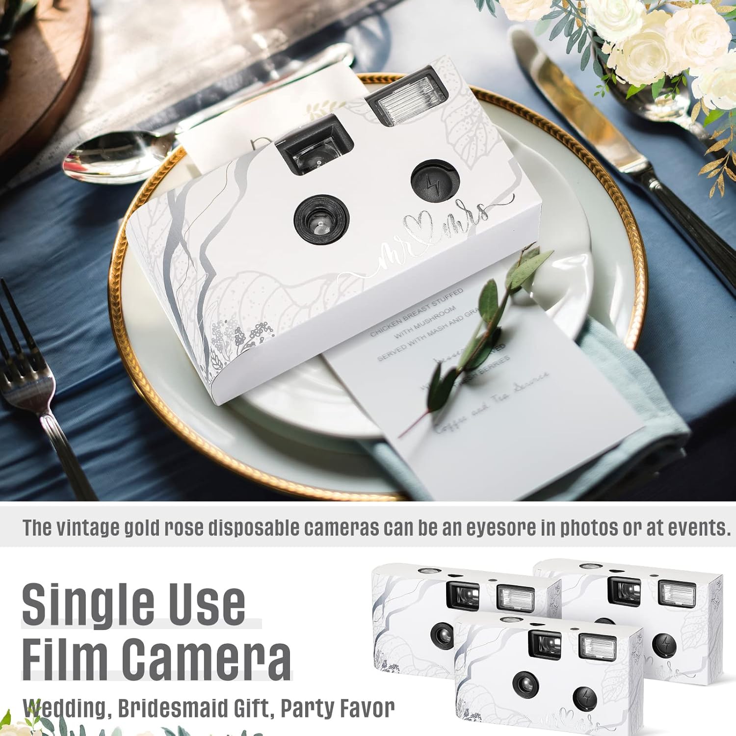 4 Pcs Disposable Camera Single Use Film Camera One Time Camera for Photography with Flash Color Film for Wedding, Anniversary, Travel, Camp, Party Supplies, Birthday Gift (Stylish Style)