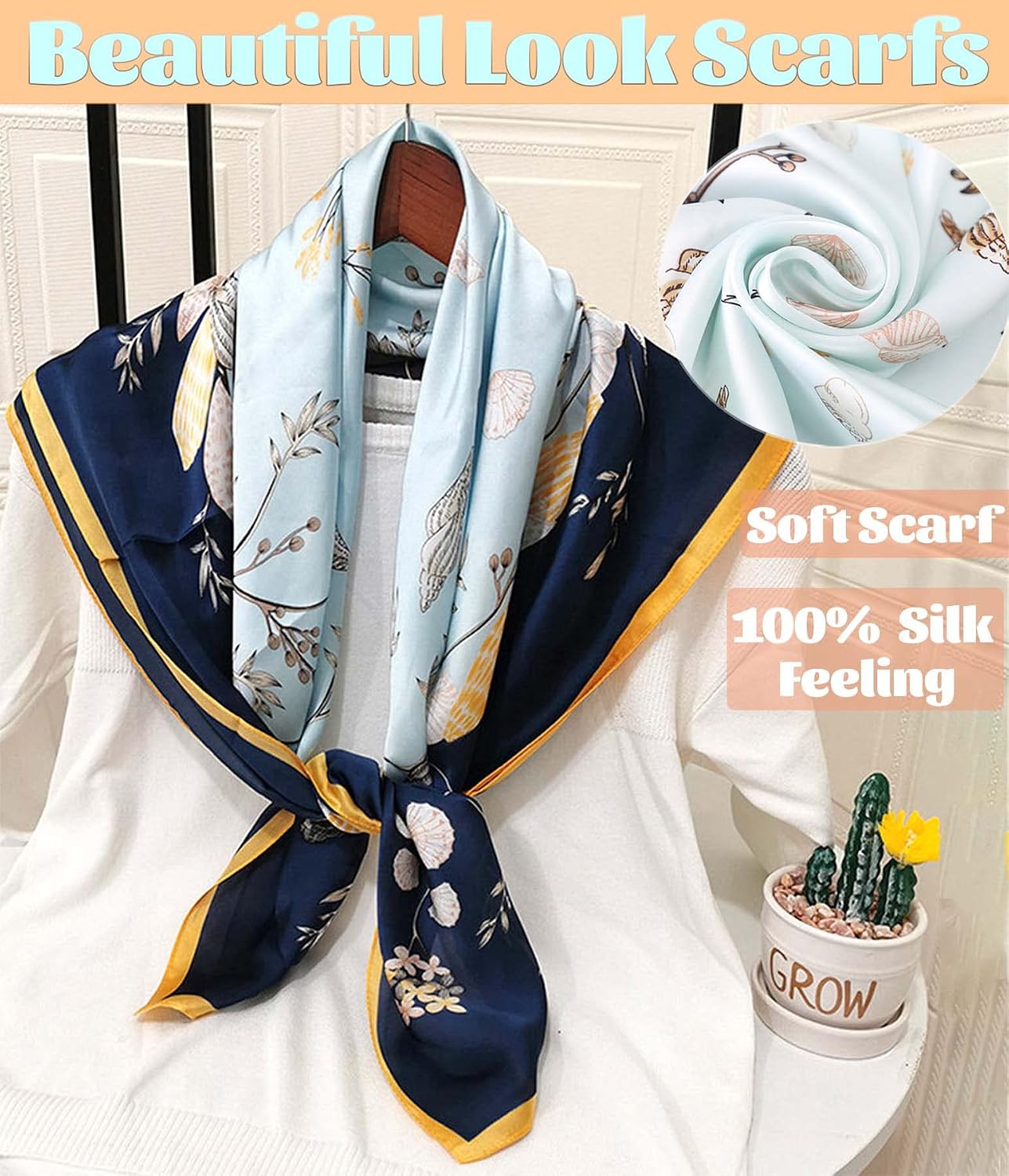 kcctoo 27.5" Mulberry Silk Feeling Head Scarf Women's Fashion Square Neck Satin Scarfs for Bag Hair Scarves Gift image 2