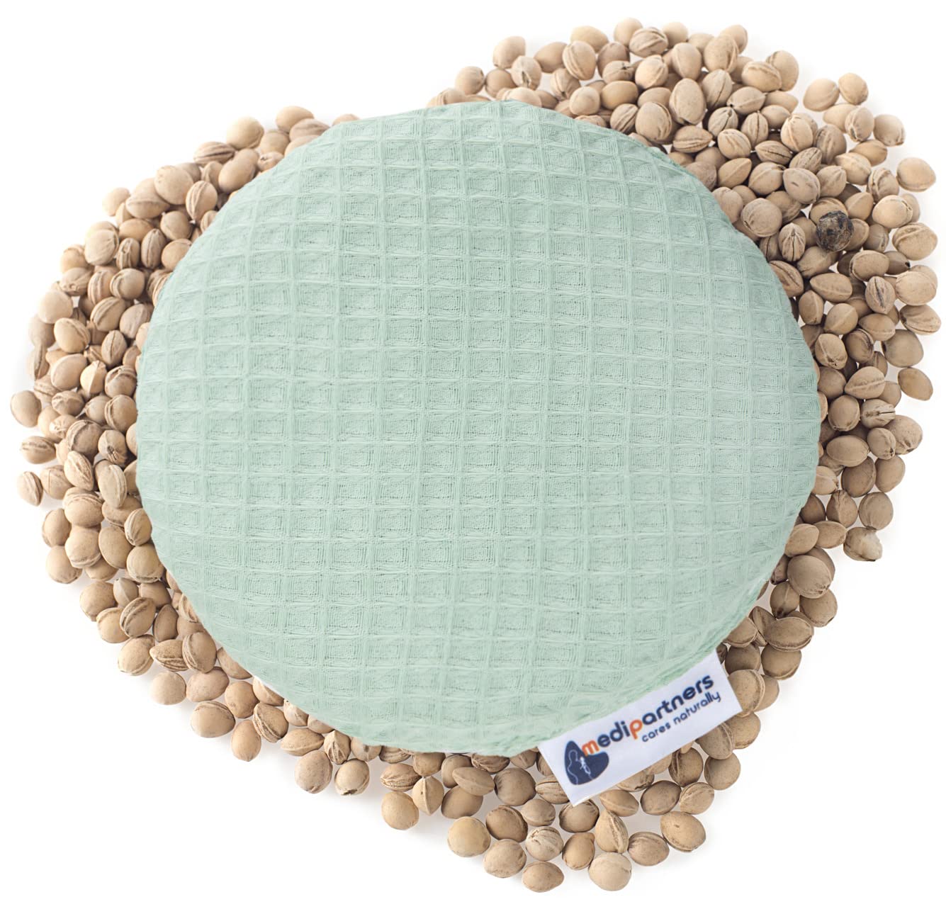 Medi Partners Cherry Stone Cushion Heat Pillow for Babies 180g Round 15cm Eco Natural 100% Cotton Heat and Cold Therapy Massage Therapy (Mint) - Image 2