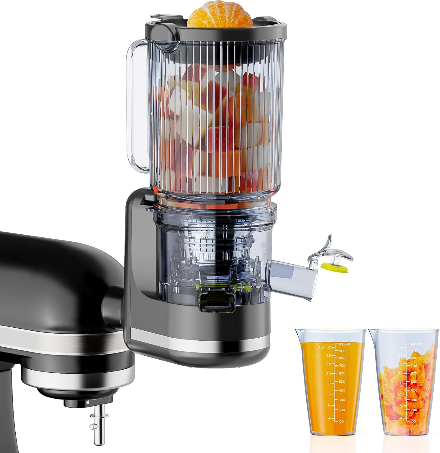 Juicer Attachment for Kitchen Aid, Cold Press Slow Juicer with 4.9″ Large Feed Chute for Whole Fruits & Vegetables, Includes 2 * 1L Measuring Cups for Kitchen Aid Accessories and Attachments, Black Juicer Attachment for Kitchen Aid, Cold Press Slow Juicer with 4.9″ Large Feed Chute for Whole Fruits & Vegetables, Includes 2 * 1L Measuring Cups for Kitchen Aid Accessories and Attachments, Black