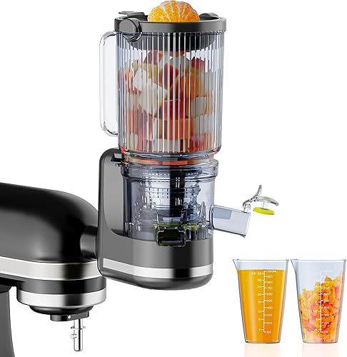 Accesorio exprimidor para ayuda de cocina, exprimidor lento de prensa en frío con canal de alimentación grande de 4.9 pulgadas para frutas y