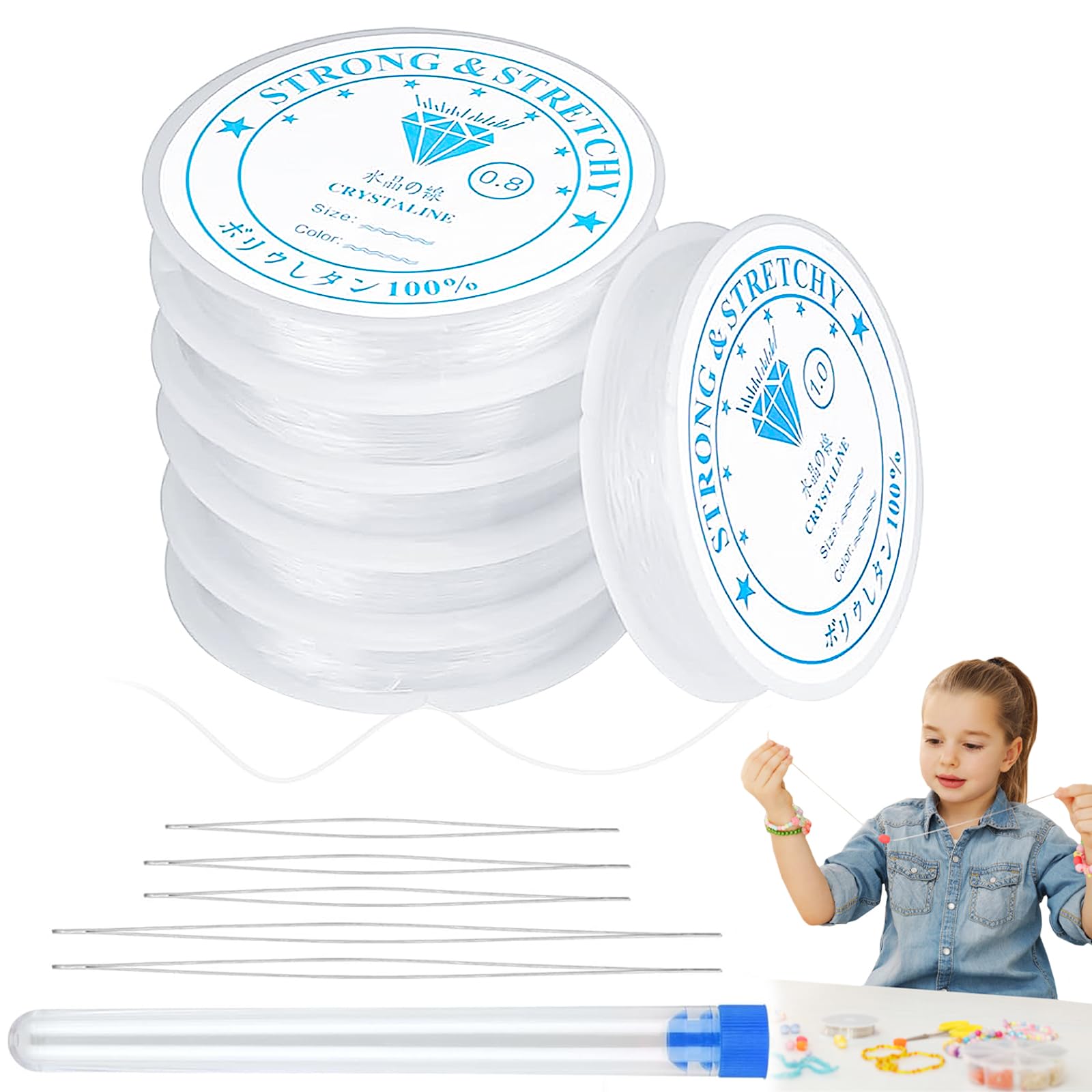SUTOUG 1 mm di filo elastico per bracciali, 100 metri di cristallo elastico per bracciali, perline, gioielli, fai da te, bracciali, collane