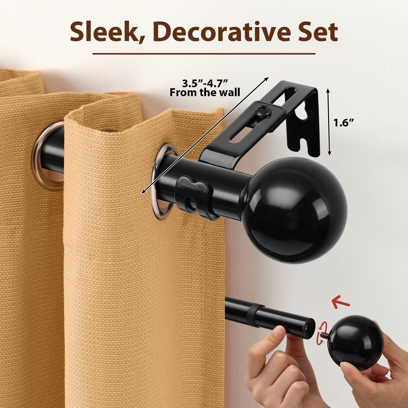 Snapklik.com : 12-20 Inch 1" Side Curtain Rod,Set Of 3, Adjustable