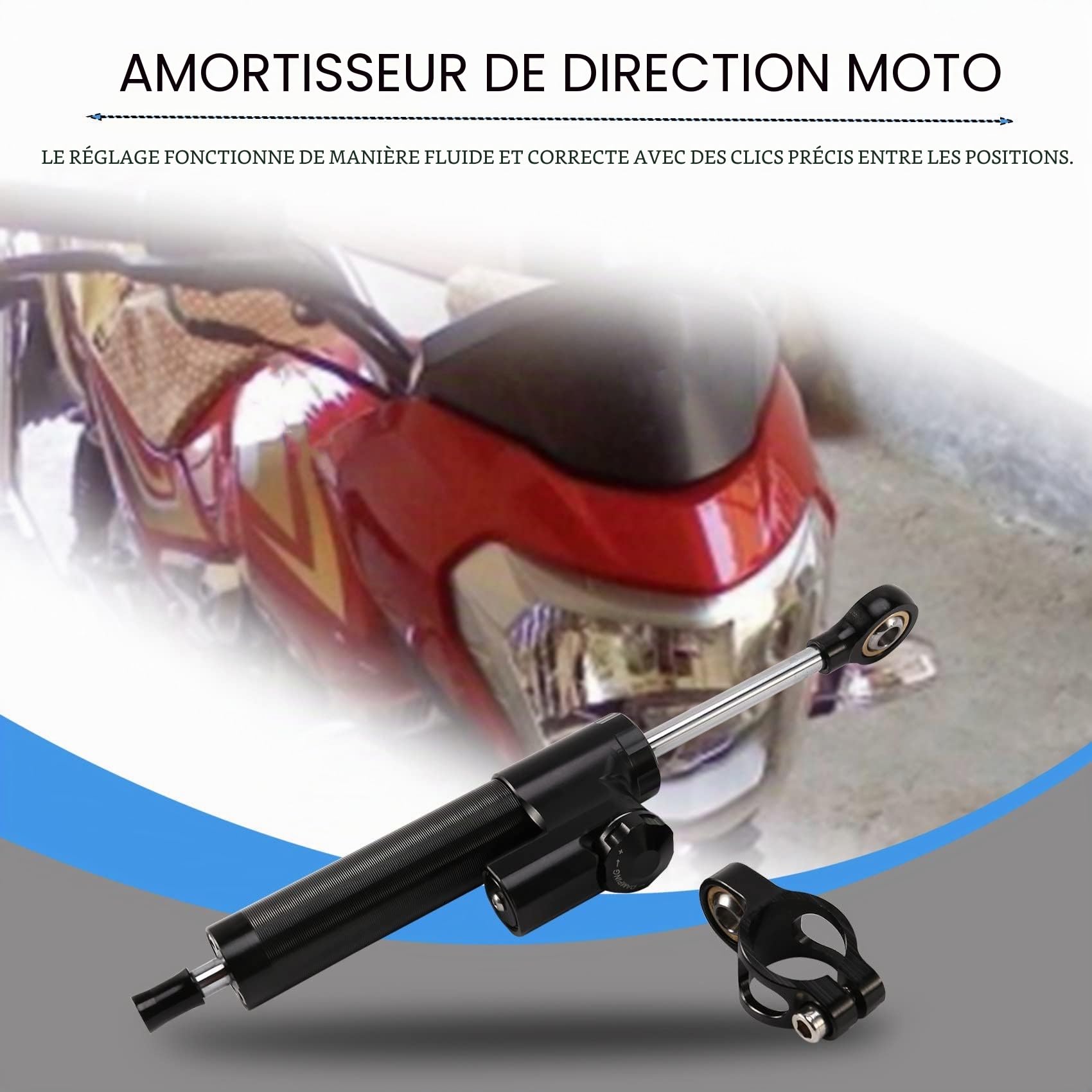 Stabilisateur universel de direction pour moto, amortisseur linéaire inversé, contrôle sécurisé CNC pour MT09 MT07 YZF R1 R6 Noir, 500082134A3