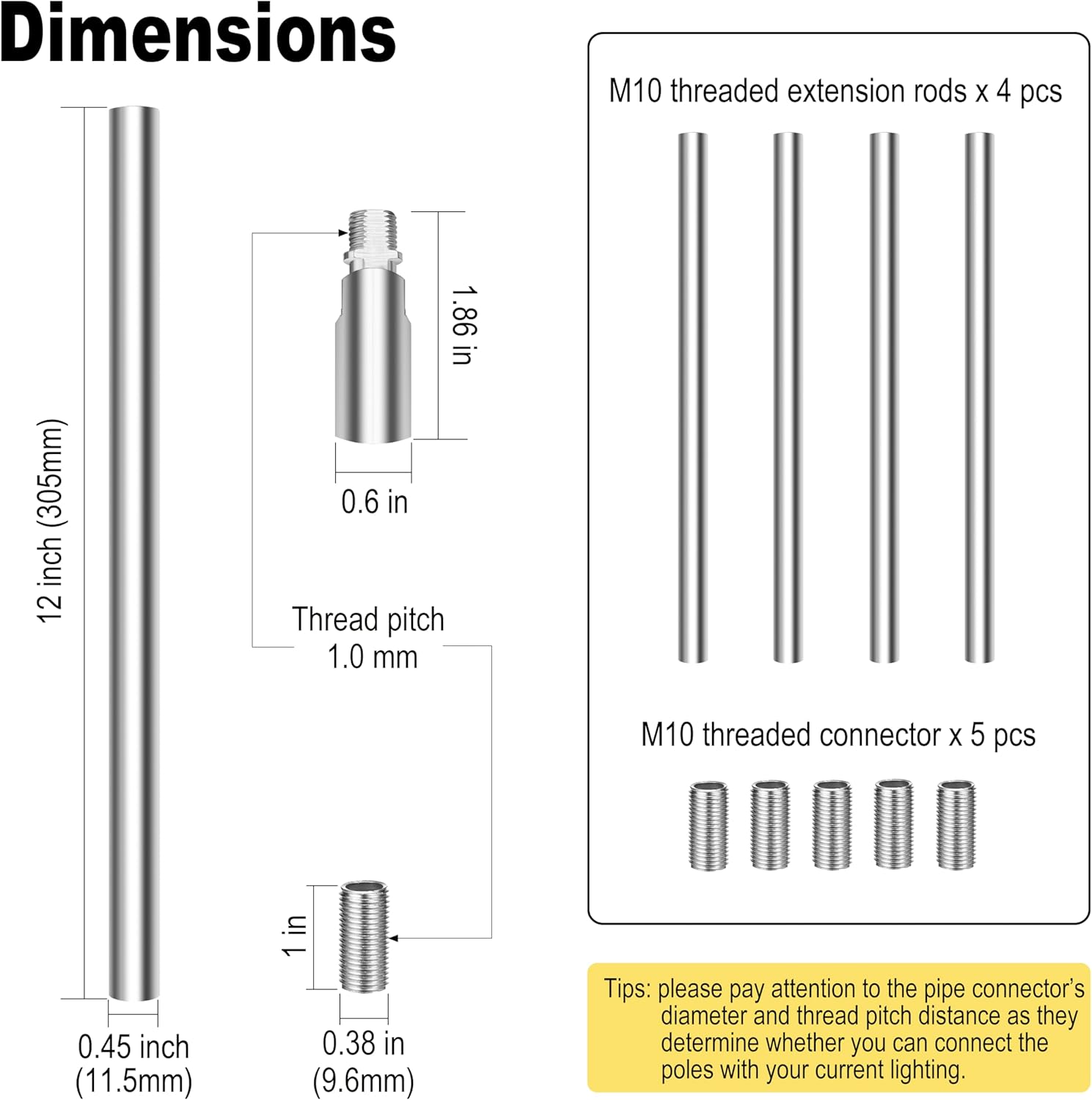 5-1/8 Inches Lighting Fixture Canopy with Exention Poles in Chrome Finish for Chandelier Pendant