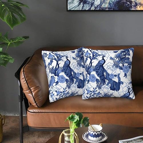 Miniatura 6 de Funda de almohada con diseño de pavo real, estilo chinoiserie con cremallera invisible, funda de cojín para el hogar, sofá, dormitorio, pájaros y