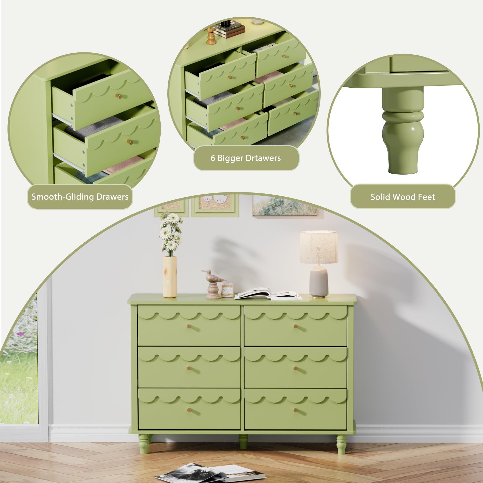 green emerald velvet dress Nora 6-Drawer Dresser, Green