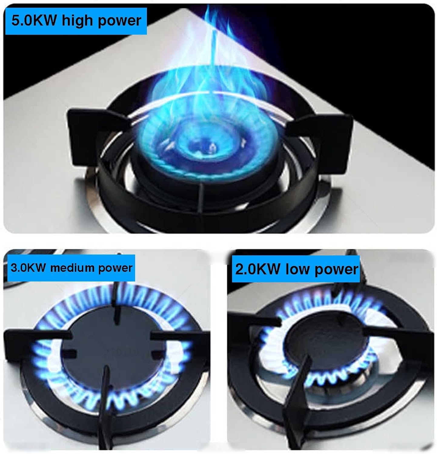 3-burner Gas Stove,Stainless Steel Square Tabletop/in,5.0KW High-Efficiency Wok Burner,with Flame Failure Protection Auto-Ignition,NG/LPG Compatible(NG)
