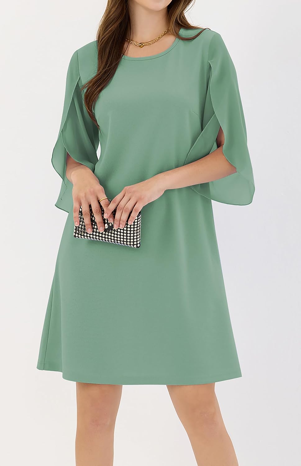 ZAFUL Women's 3/4 Flutter Chiffon Sleeve Cocktail Dress Crew Neck Formal Wedding Guest Dresses - Image 3