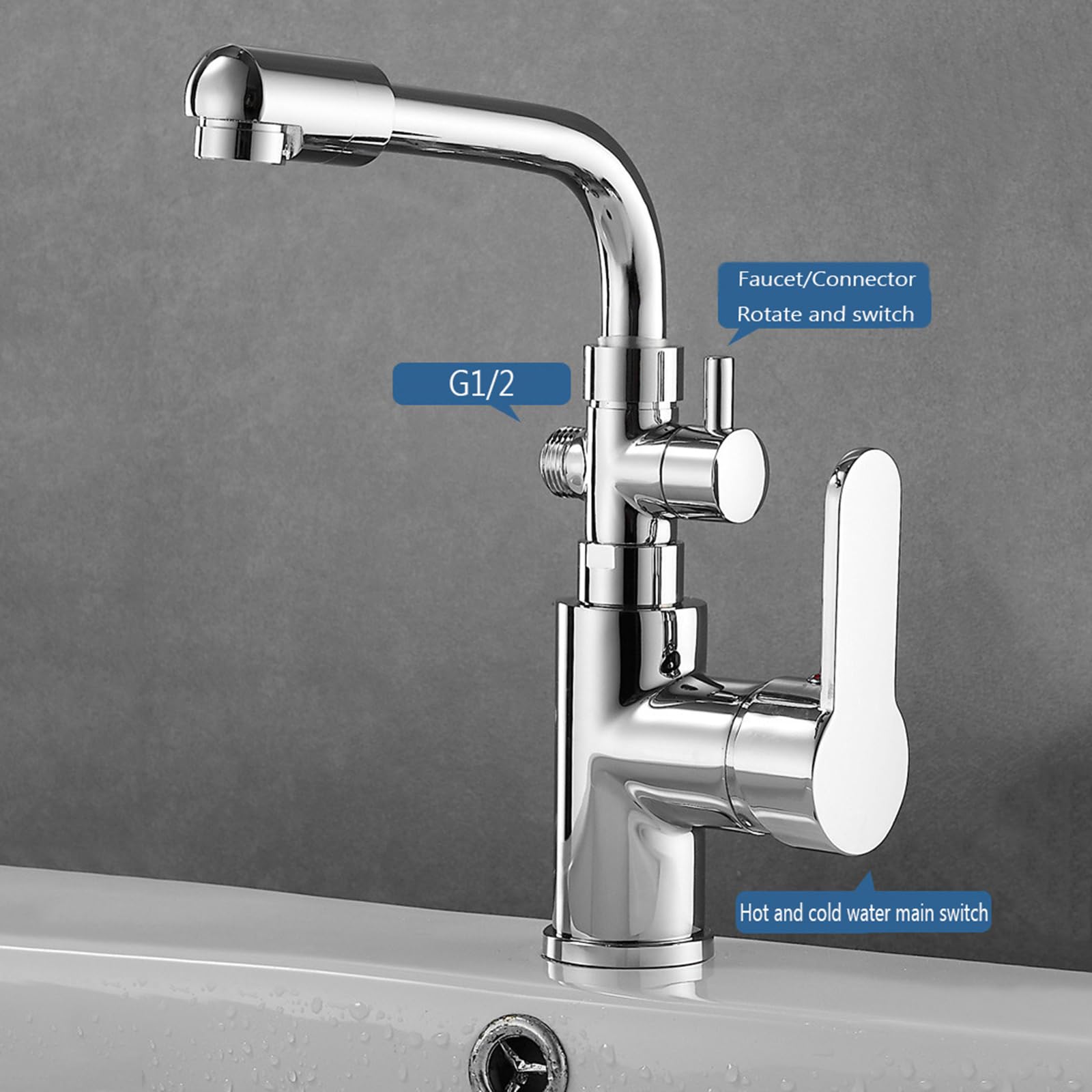 Grifo Sobre Encimera Baño G1/2 Grifo Doble Salida Lavadora Latón Agua Fría Y Caliente Un Solo Orificio,Negro