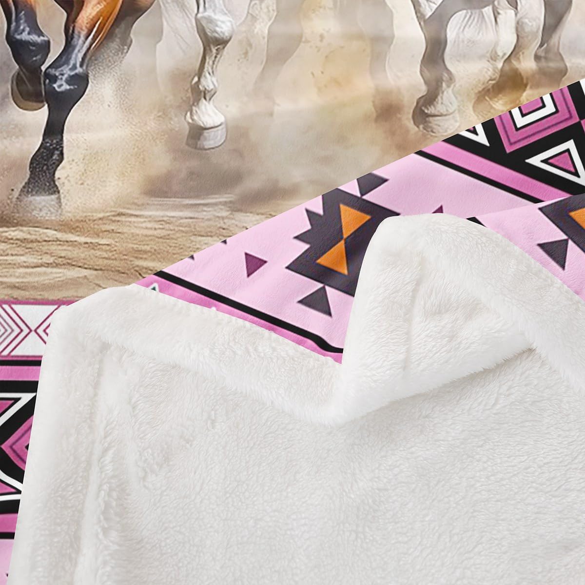 jejeloiu Pink Horse Sherpa Blanket Plush Fuzzy Baby 30"x40" Kids Galloping Horse for Bed Couch Chair Living Room for Boys Girls Wild Western Southwestern Aztec Rustic Farmhouse Fleece Throw Blanket