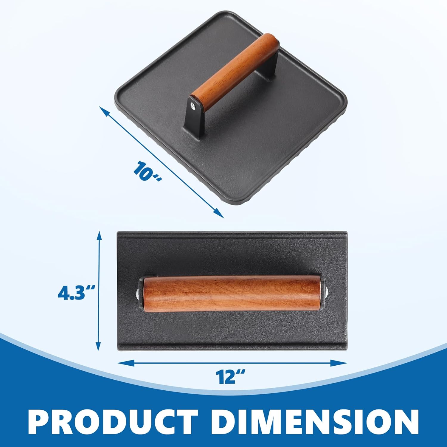 SafBbcue 10" Square Bacon Press & Rectangle Meat Press, Heavy Duty Cast Iron Griddle Press Smash Burger Press Compatible with Blackstone Flat Top Griddle Grills, Hamburger Smasher Tool Patty Maker