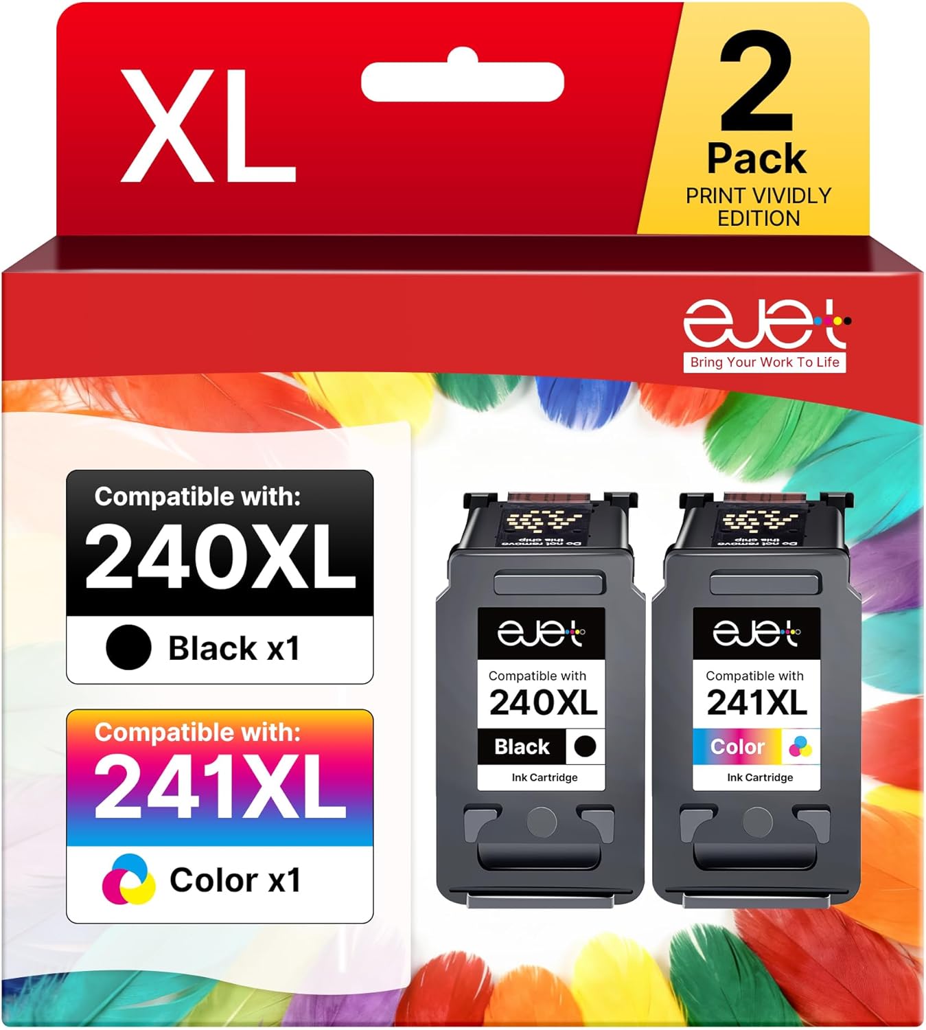PG-240XL/CL-241XL Ink Cartridge Replacement for Canon 240XL 241XL Combo Pack for Canon 240 241 High Capacity for Printer Pixma MG3620 TS5120 MG2120 MG3520 MX452 MX512 MX532 MX472 (2 Pack)