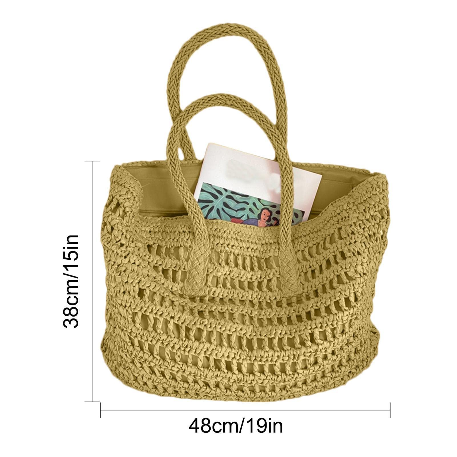 3 sztuki Duża torba ze słomy | Ręcznie tkana torba rattanowa Ręcznie wykonana torba na ramię ze słomą plażowa Summer Bag,Słomkowa torba plażowa dla kobiet, duża tkana letnia torba Torebka Torba na