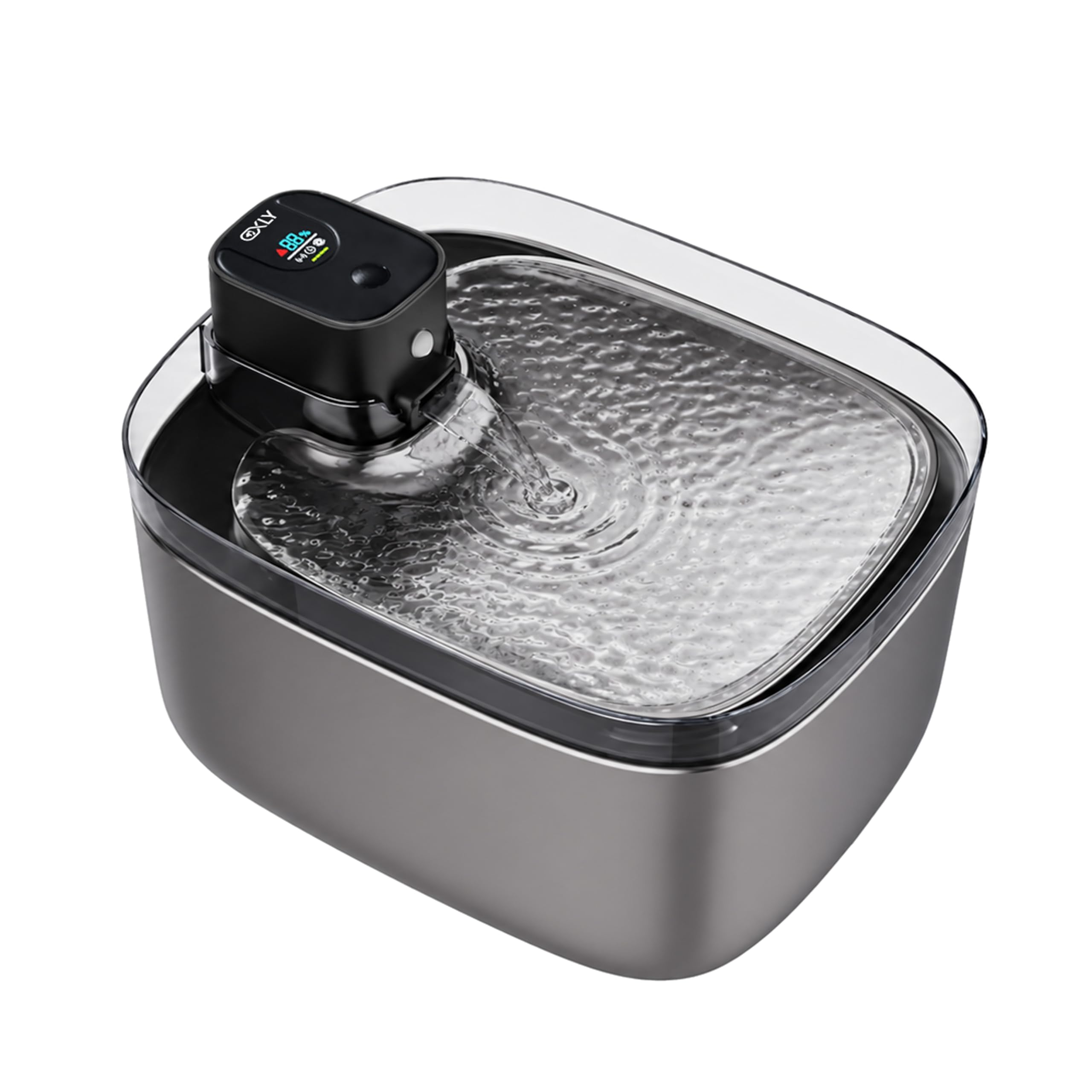 Fontaine à Eau Chat sans Fil INOX 304 - Ultra Silencieuse <20dB, 5,5L, 45 Jours d'Autonomie, Écran LCD, Lampe UV-C, Détecteur de Mouvement - Distributeur d'eau Automatique pour Chat et Chien