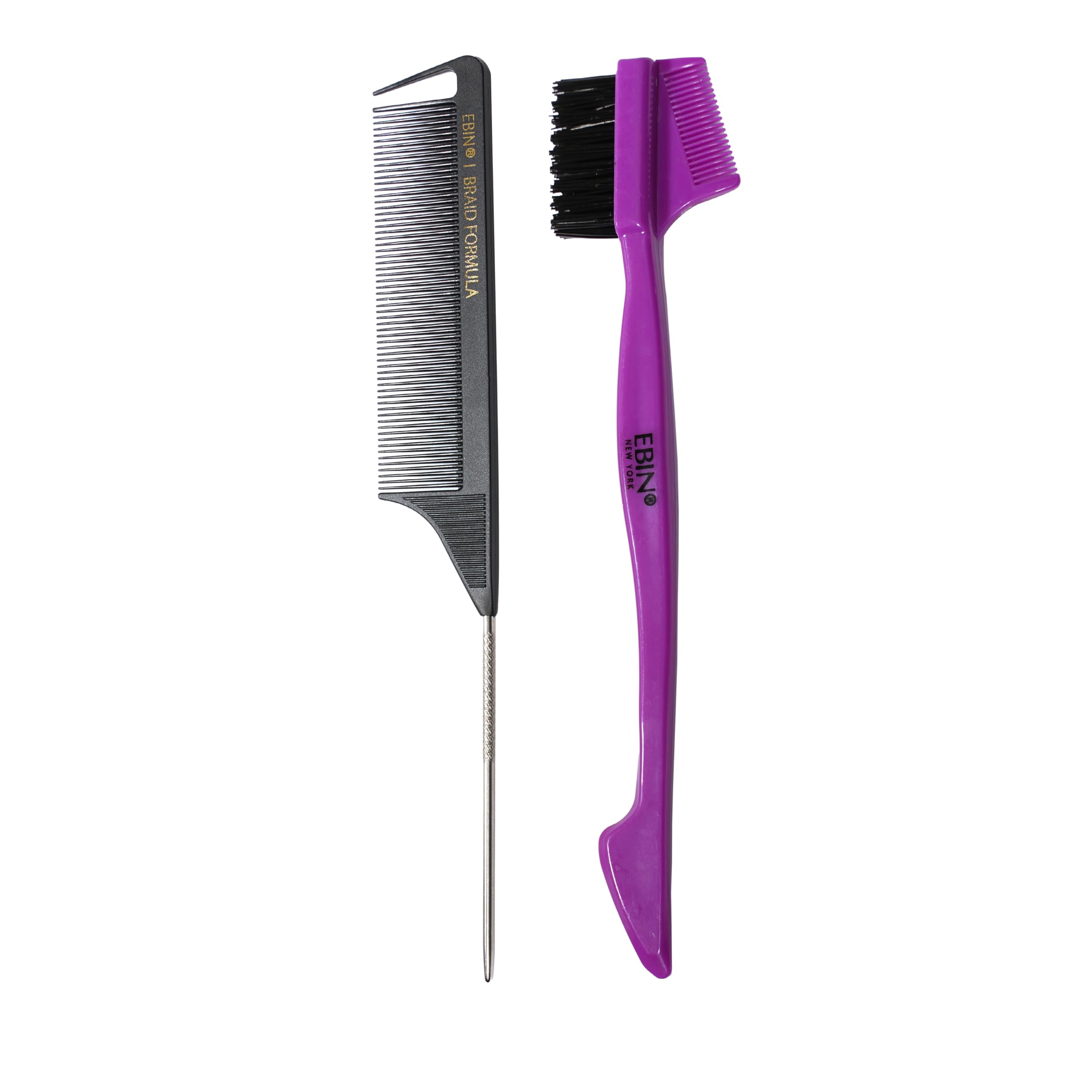 Teasing Brush and Comb Set - Hard Bristle Brush for Edge Styling, Rat Tail Comb, 2 Pieces