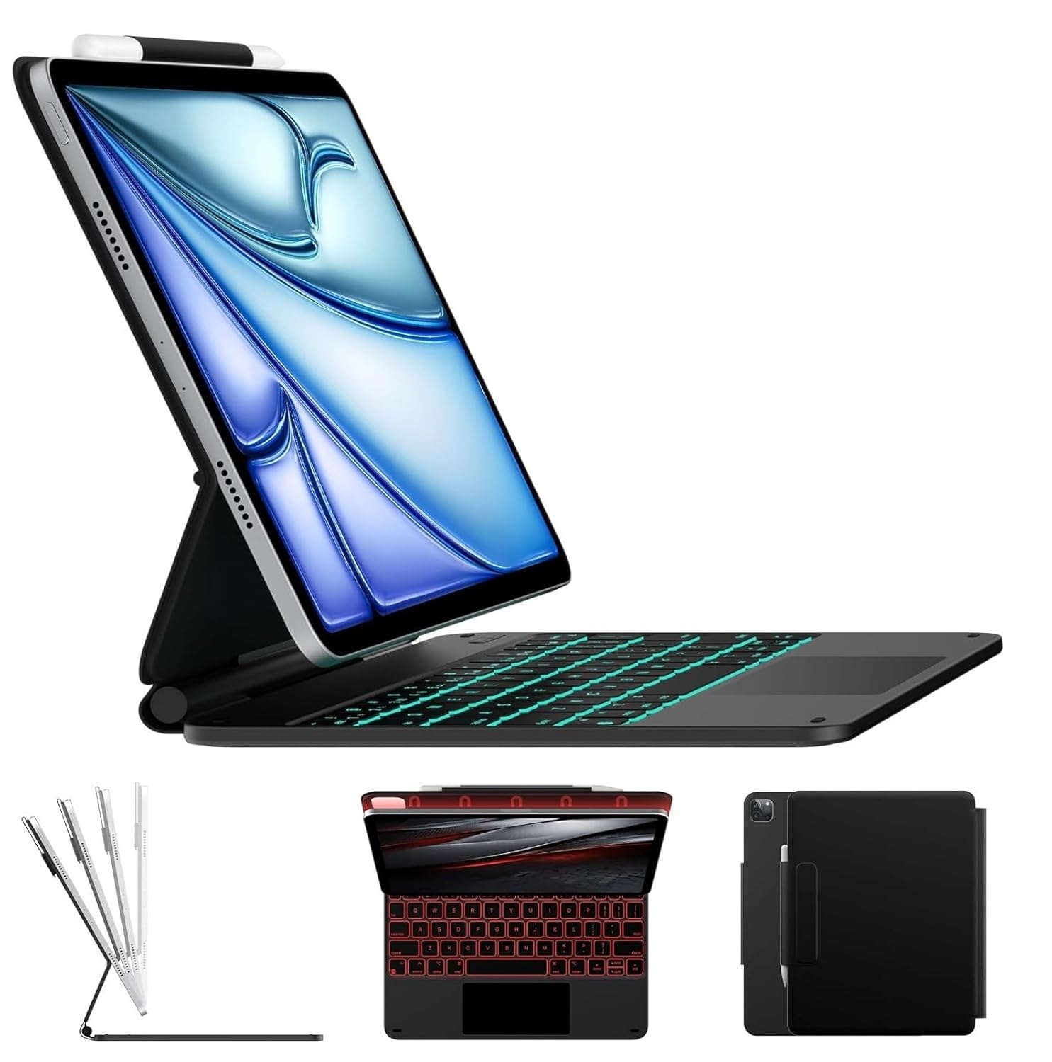 typecase Edge Keyboard for iPad Air 11 (M3/M2), Air 5th/4th & Pro 11 (4th/3rd/2nd/1st Gen), Precision Multi Touch Trackpad, 11-Colors Backlit, Floating Cantilever-Black 25 (Not fit A16/10th/11-M4/M5)