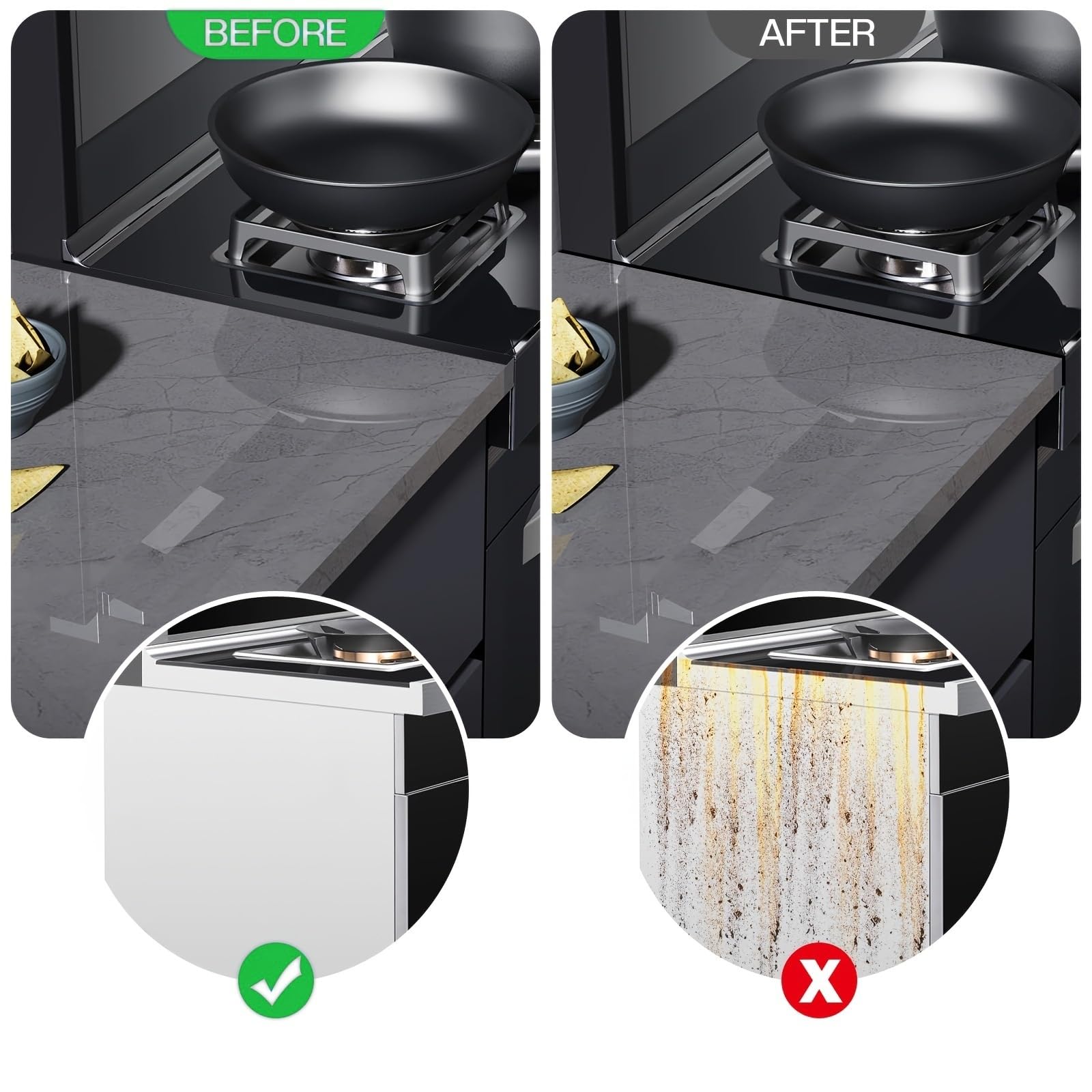 2 Pezzi Stove Gap Cover in Acciaio Inox, Retrattili 35-70cm, Resistenti al Calore, Coprifessura Riutilizzabili per Piano Cottura, Guarnizione per Cucina, Stufa, Contatore e Lavasciuga (Argento)