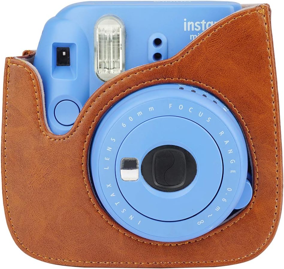 Blummy PU Leather Camera Case compatible with Fujifilm Instax Mini 11/ Mini 9/ Mini 8 Instant Camera with Adjustable Strap and Pocket (Brown)