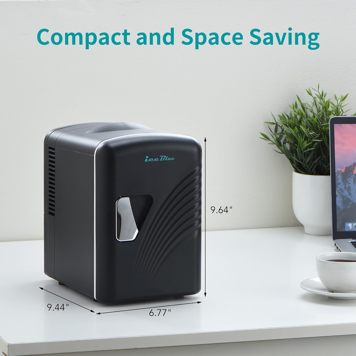 Iceblue Mini Fridge, Retro 4 Liter /6 Cans Mini Skincare Fridge, AC Plug & 12V Car Charger Mini Makeup Fridge, Compact & Portable 4A Cooling Tiny Fridge for Bedroom, Car, Office, Dorm, Gift (Black)