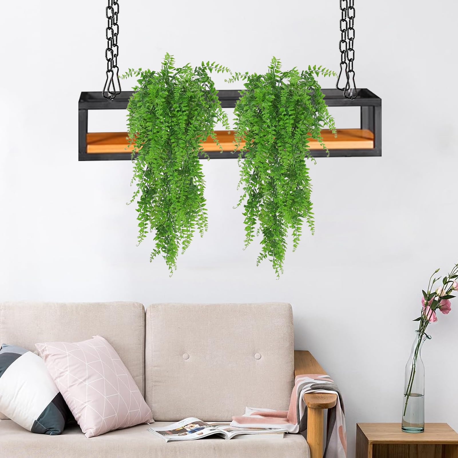 Étagère en fer métallique et bois flottant meuble de rangement décoratif suspendu de plafond