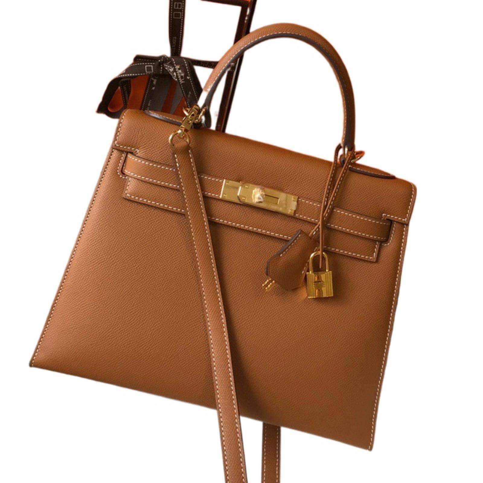 NA Kelly Bag New Trapezoidal Elephant Gray Palm Pattern Lychee Pattern Lock Leather Women's Bag Shou