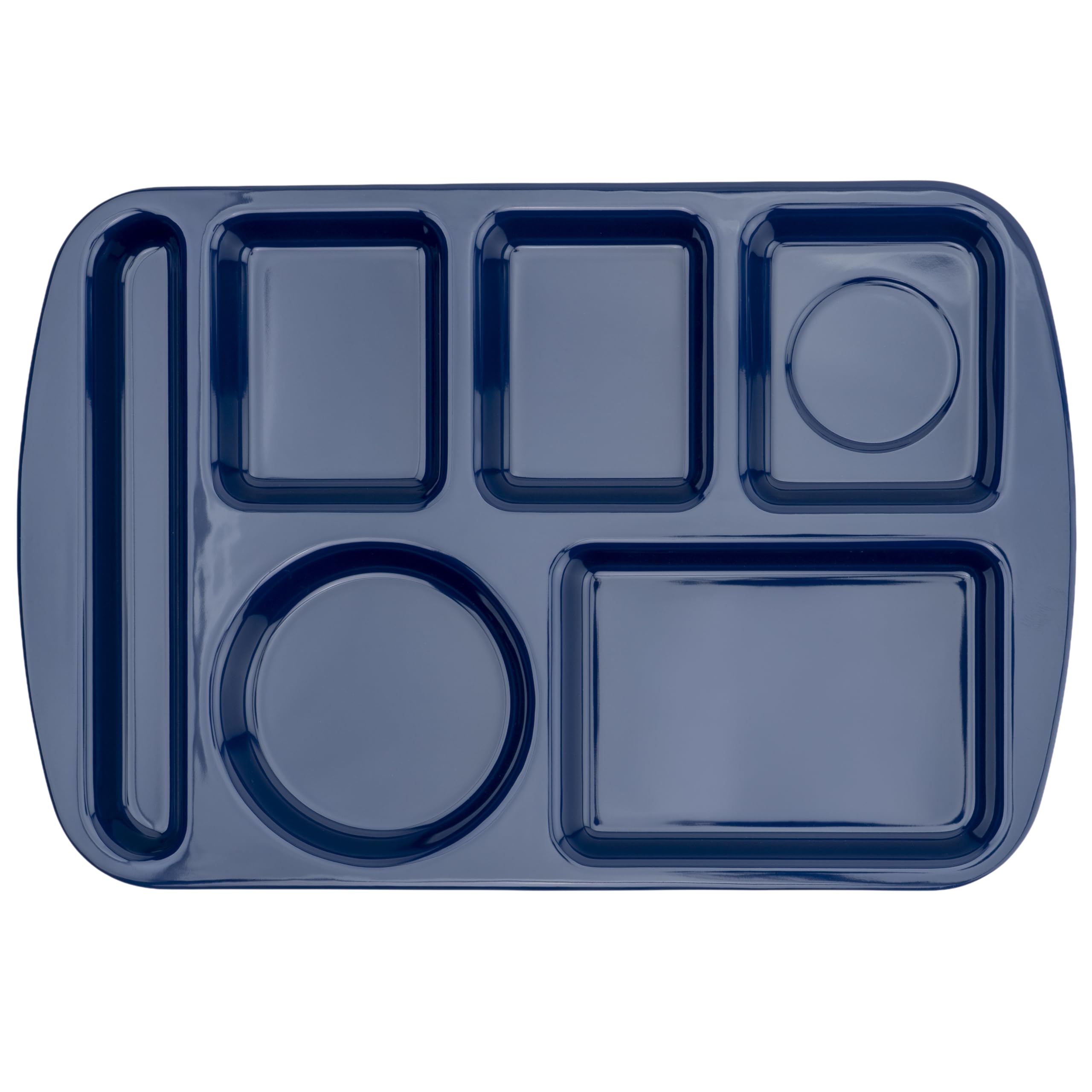 Plateaux à 6 compartiments pour repas de cantine et self en mélamine bleue