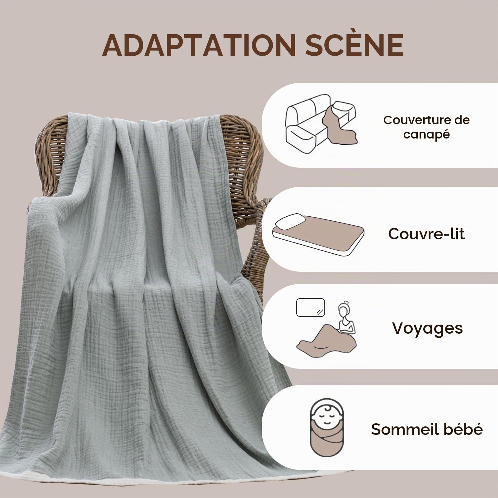 SofTexly Couverture en Mousseline de Coton 230x260 cm pour Canapé et Lit - Légère et Confortable pour Toute Saison, Bleu