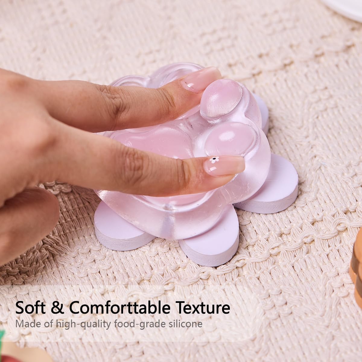 Transparent Paw Squishy Squeeze Toy, Kawaii Stress Relief Fidget Sensory, Soft Silicone Squeeze Gifts for Kids Adults Party Favors (Pink)