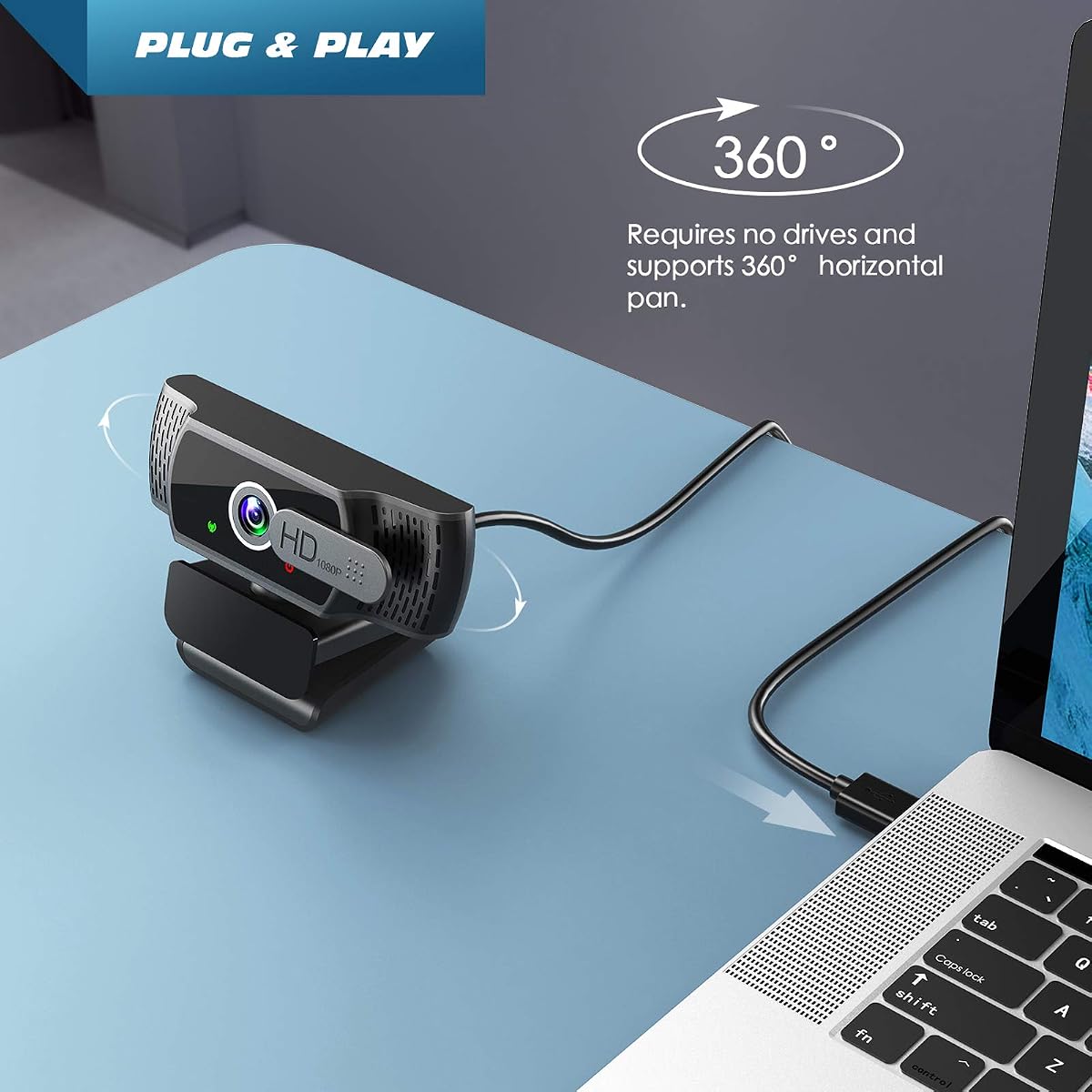 YIMONA Webcam for PC with Microphone - 1080P FHD Webcam with Privacy Cover, Plug and Play USB Web Camera for Desktop & Laptop — view 6