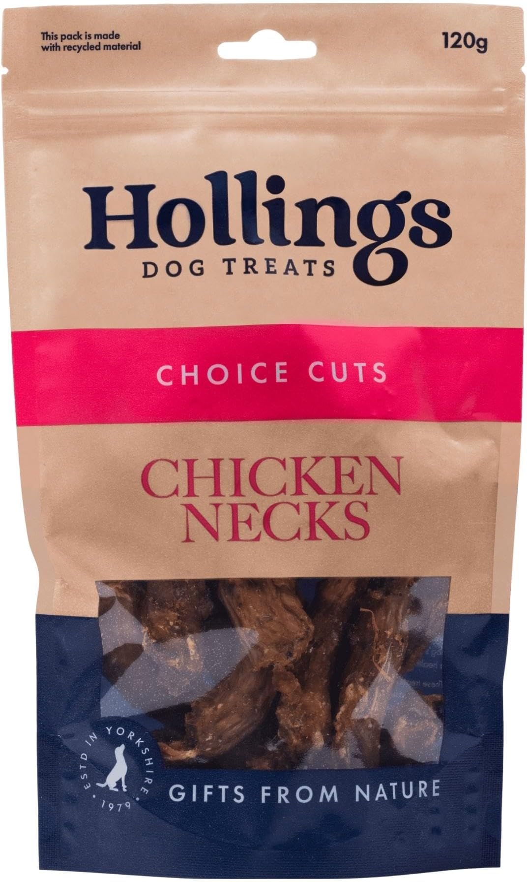 Hollings Chicken Necks Dog Treats, 100% Natural Air Dried Chew Treats for Adult Dogs, Grain Free and High in Protein (120g)
