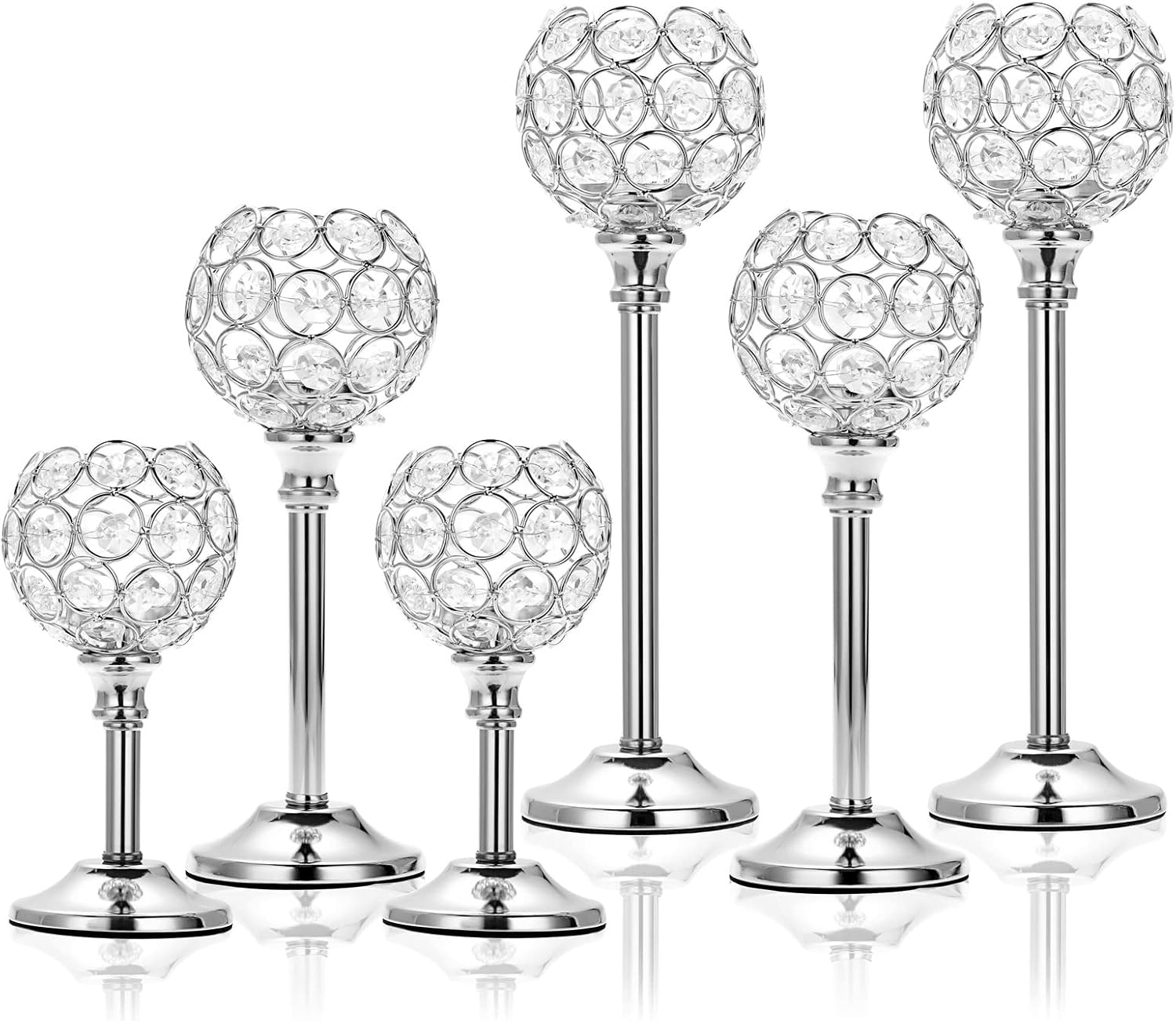 SUMNACON Set of 6 Crystal Candelabra Silver Tealight Candle Holders