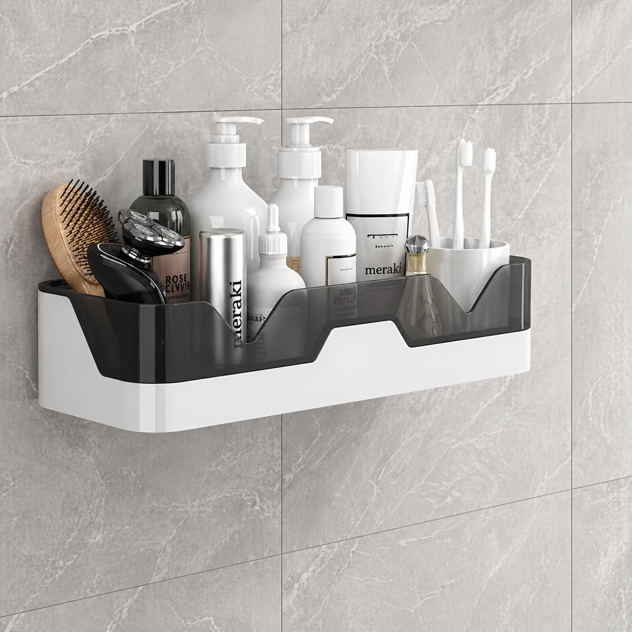 Wall Mounted Bathroom Shelf Organizer with Drain Tray & Adhesive Stickers, Heavy Duty Shower Caddy Storage Rack for Shampoo, Cosmetics, Kitchen & Toilet Accessories Holder-image-40