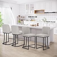 Sophia & William Light Grey Bar Stools Set of 4 - 24" Counter Height with Back, Modern Faux Leather Kitchen Island Chairs