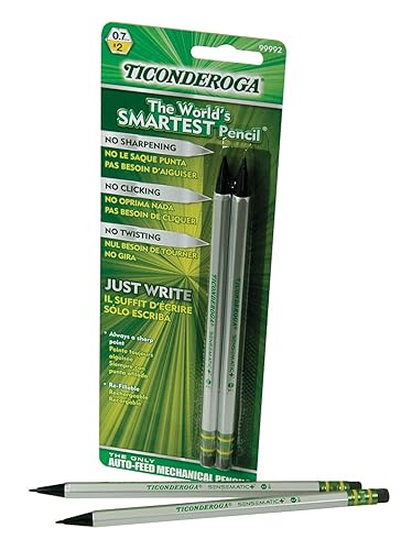 Ticonderoga SenseMatic 1464311 - Lápiz (0.028 in, cuerpo plateado, negro, 2 unidades)