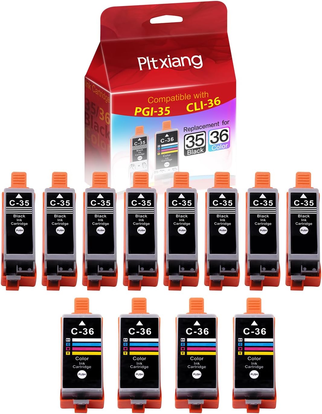 Compatible for Canon PGI-35 Black & CLI-36 Color Ink – Replacement for IP100B/IP100/iP110/TR150 Printers – 12-Pack (8 Black + 4 Tri-Color)—— Also known as C35/C36 cartridges