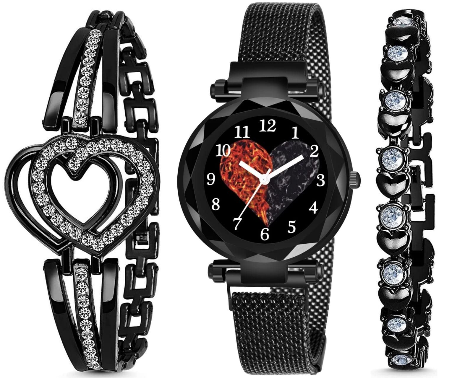 ISA creators Branded Analogue Diamond Black Butterfly Dial Magnet Stainless Steel Watch With Gift Bracelet For Women Or Girls And Watch For Girl Or Women (Black Heart) (B0C625W7HZ) Amazon Price History, Amazon Price Tracker