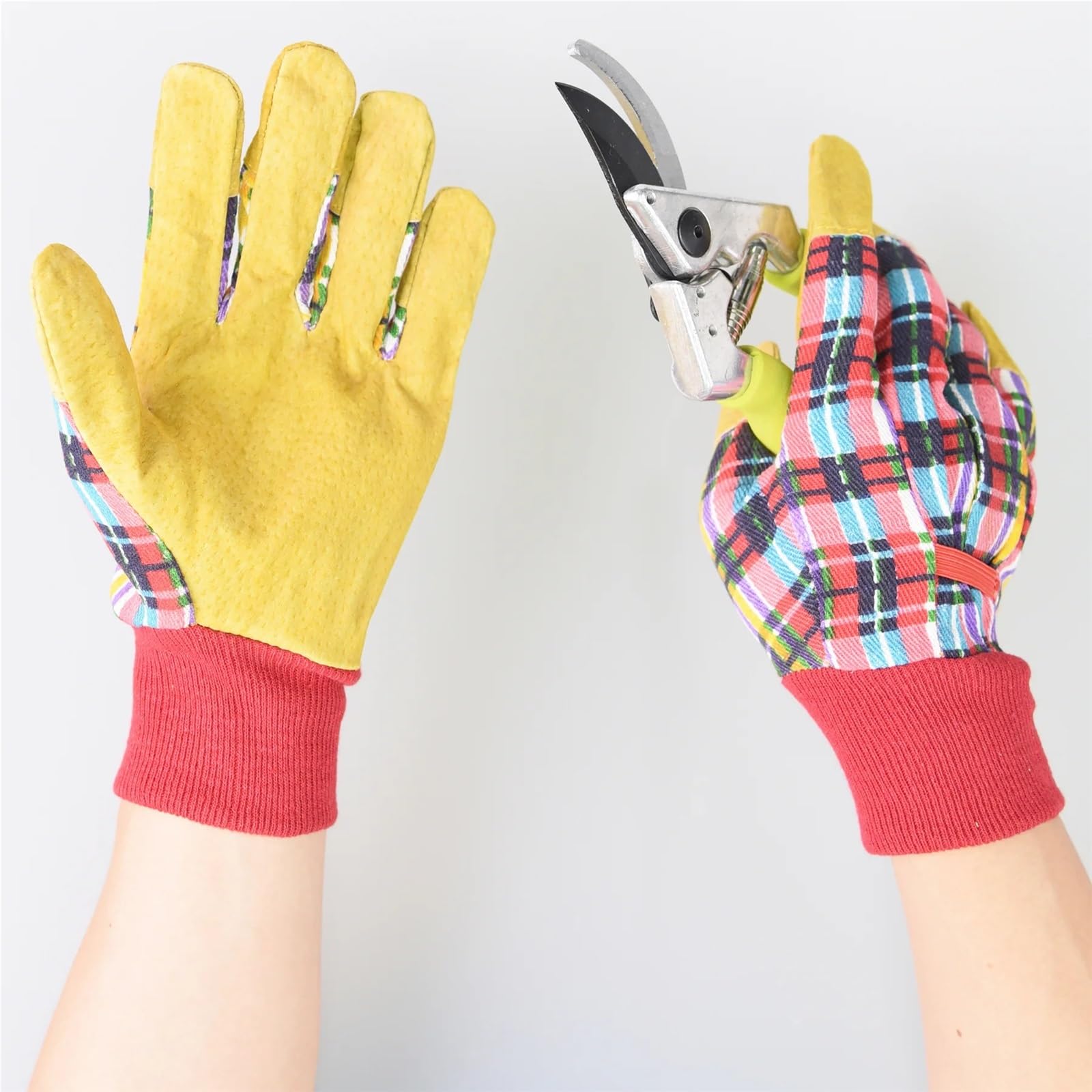 Gartenhandschuhe 2 Paar echte, dornensichere Damen-Lederhandschuhe for den Garten, leichte Arbeitshandschuhe, Gartengeschenke for Frauen Arbeitshandschuhe Herren(Yellow)