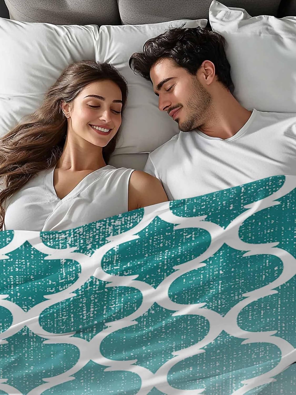 Flat Sheet Only Bedding Top Sheet Queen Morocco Modern Ombre Turquoise Grey Soft Microfiber Breathable Bed Sheets, Abstract Flat Sheets for Bedroom Sofa Men/Women