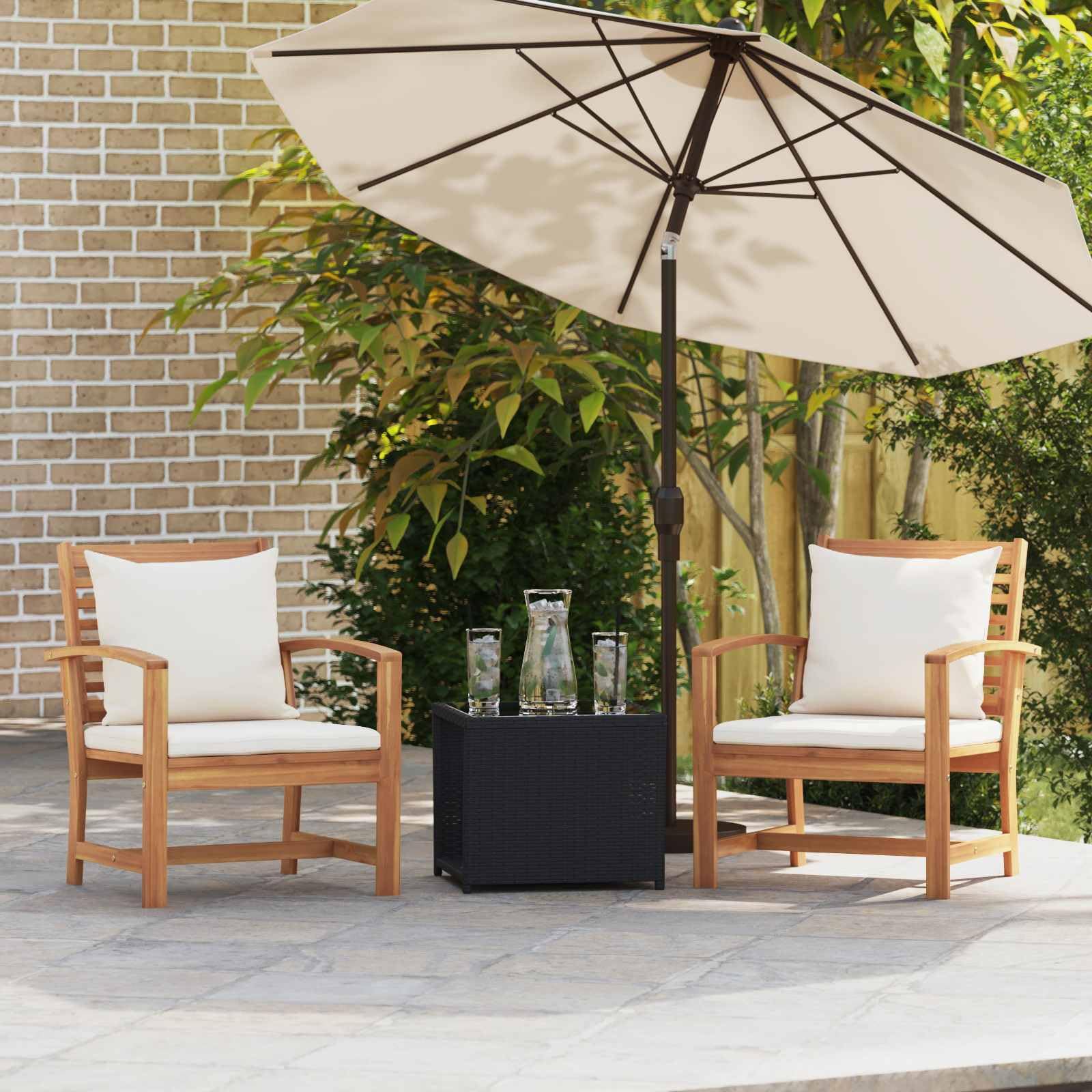 vidaXL Chaise avec Coussin 2 Pièce Marron et Crème 65 x 60 x 76,5 cm, Jardin et Terrasse, Ensemble Meuble d'Extérieur Rustique, Canapé en Teck, Salon en Bois Solide