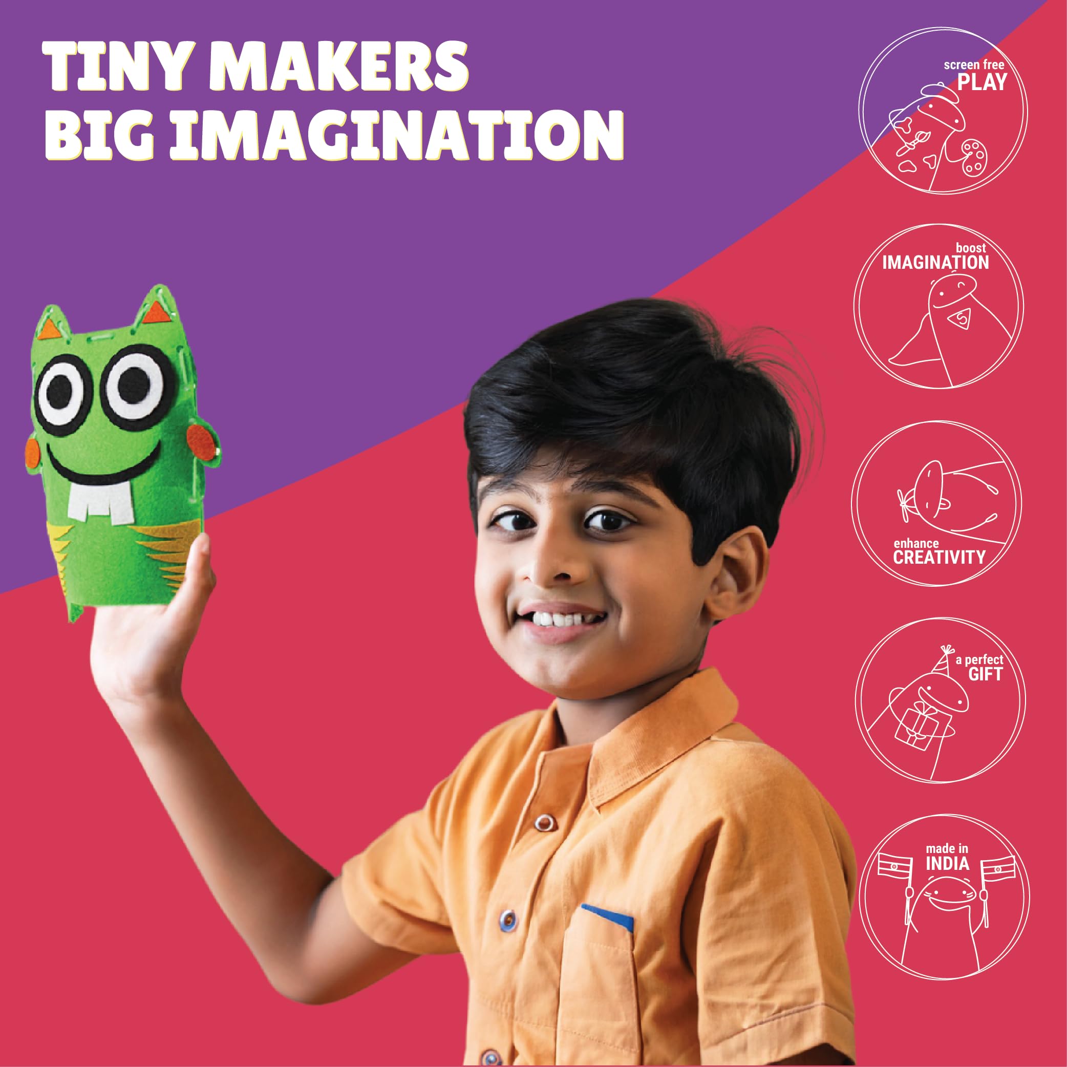 Kalakaram Monster Puppets Making Art and Craft Kit, Make 3 Cut and Paste Jumbo Puppets, Fun and Learning Return Gift for Kids Ages 5 and More - Image 6 thumbnail