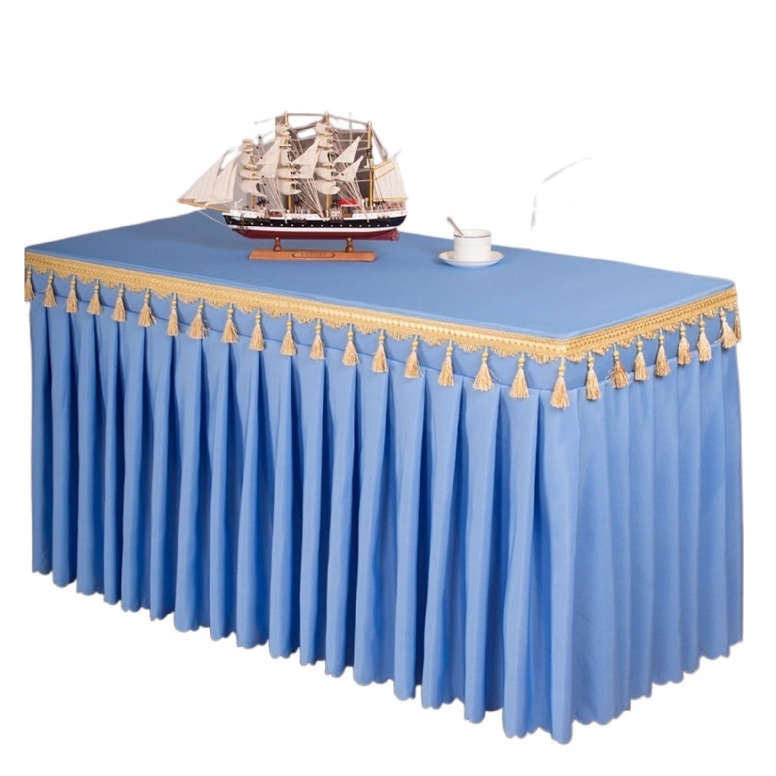 Błękitna spódnica stołowa na prostokątne stoły, idealna na baby shower, imprezy, wesela i bankiety, dekoracyjna narzuta na stół w jednolitym kolorze, 180 x 40 x 75 cm, rozmiar zastawa stołowa w