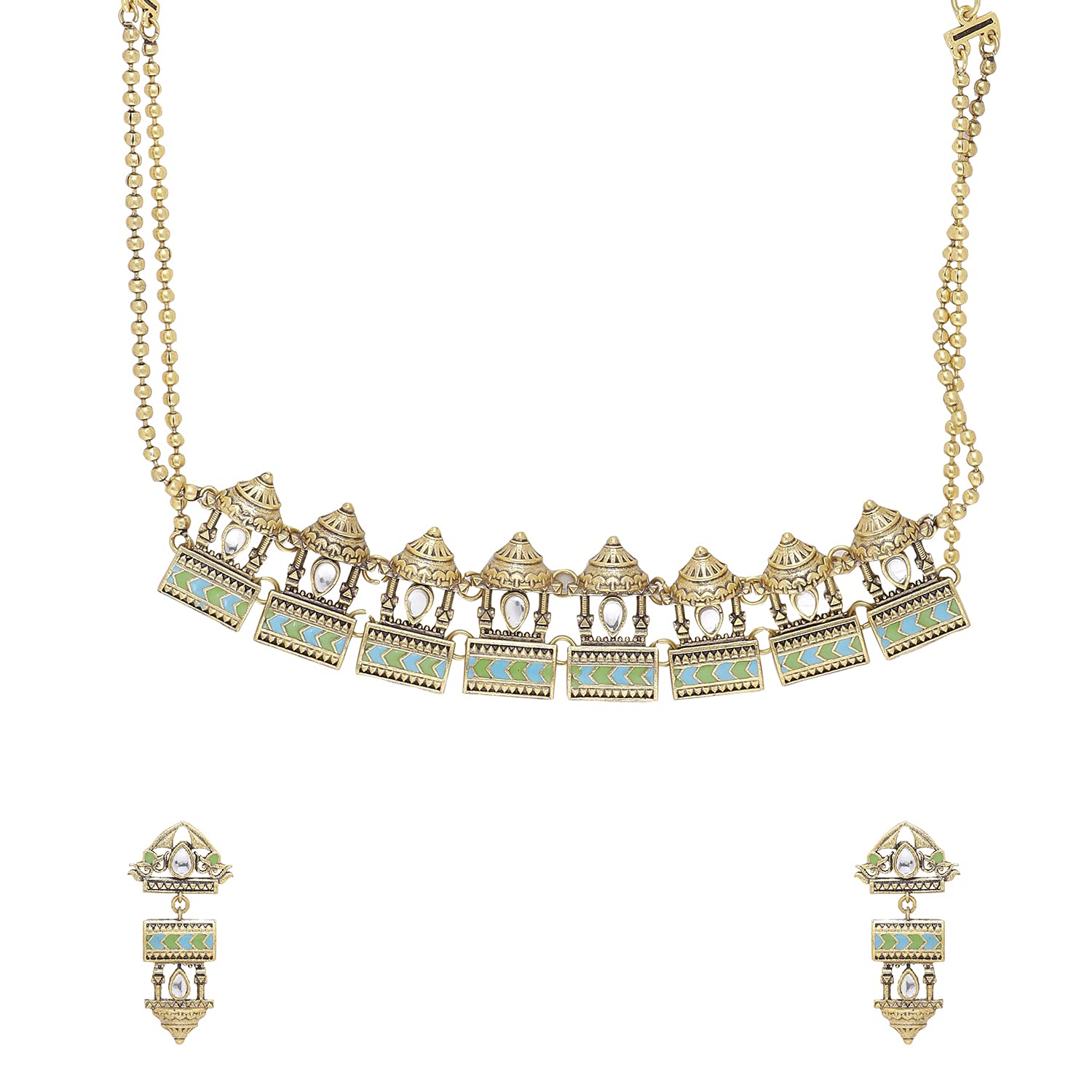 VOYLLAGwalior Gold Toned Jharokha Motifs Necklace Set